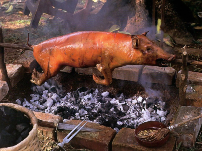 Asar cerdo en espetón