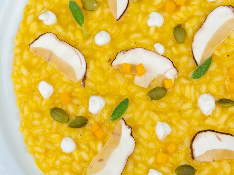 receta risotto calabaza y boletus