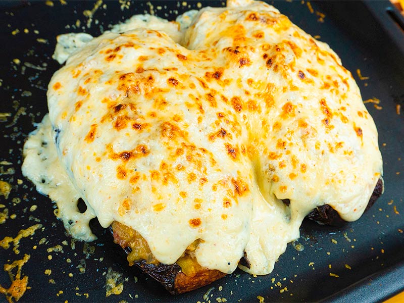 Receta berenjenas rellenas de jamon y gambas
