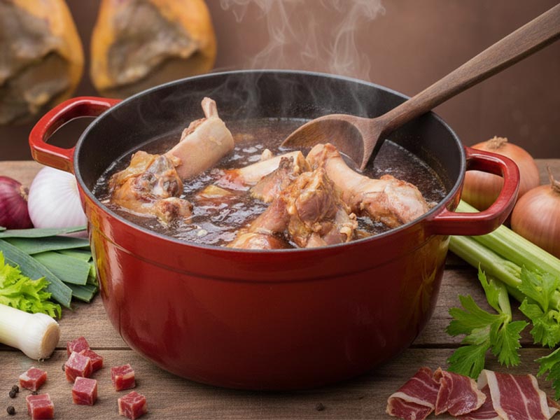 caldo con huesos de jamón
